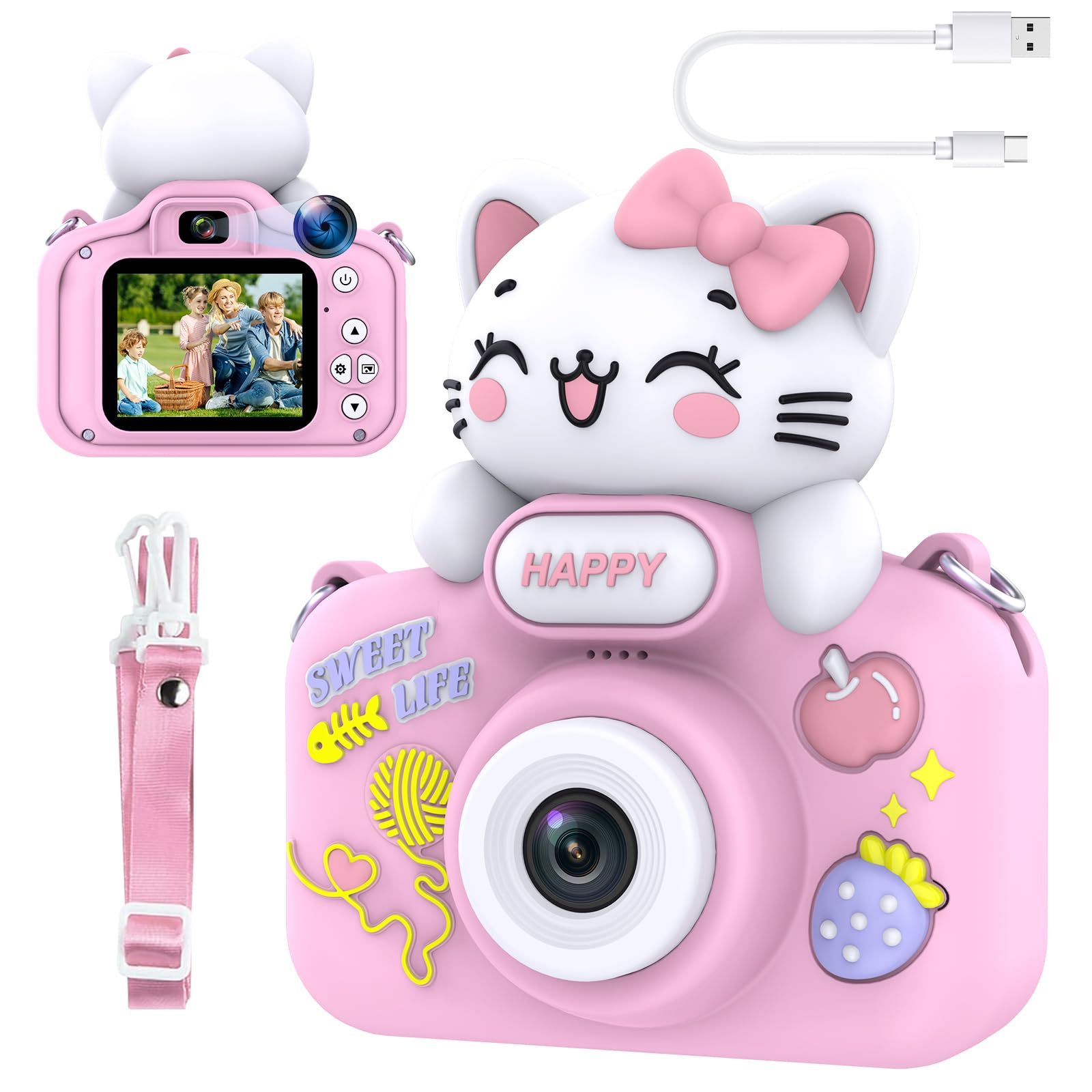 Cámara para niños y niñas, cámara digital 1080P de 48MP para niños de 3 a 10 años, incluye tarjeta microSD de 16 GB