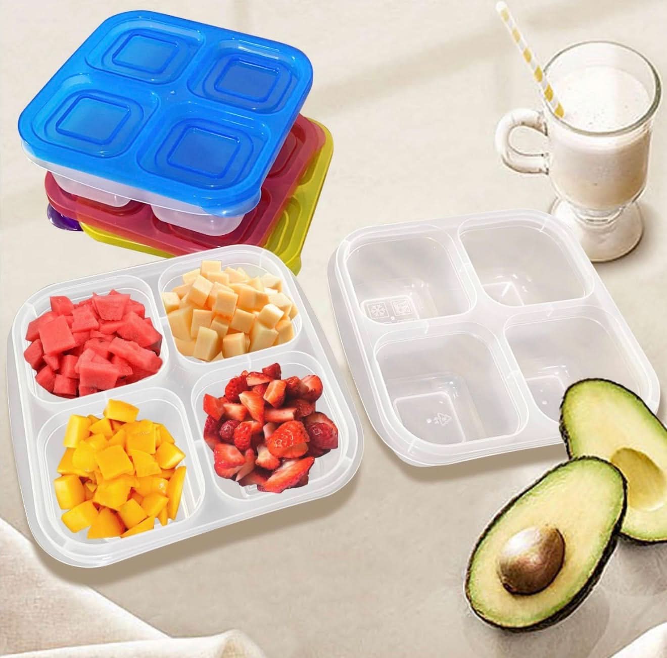 AQSXO 5 recipientes de comida Bento para aperitivos, almacenamiento de alimentos dividido