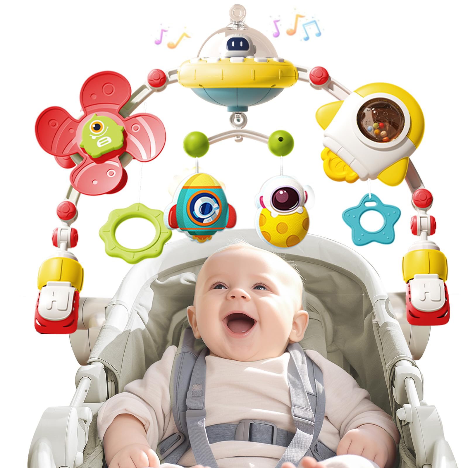 Arco musical para cochecito de bebé, asiento de coche