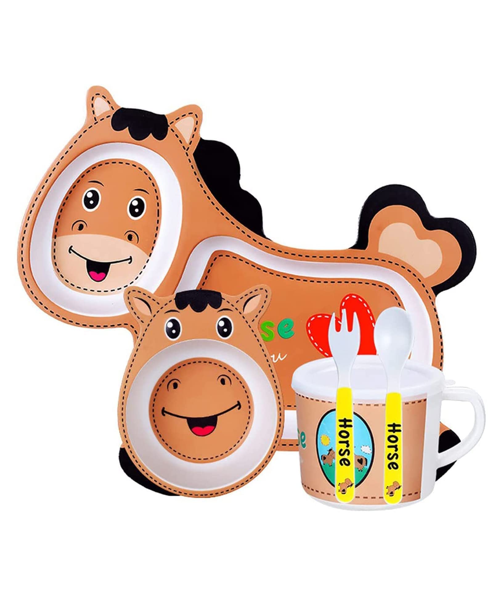 Juego de vajilla de bambú NVF de 5 piezas (forma de caballo)