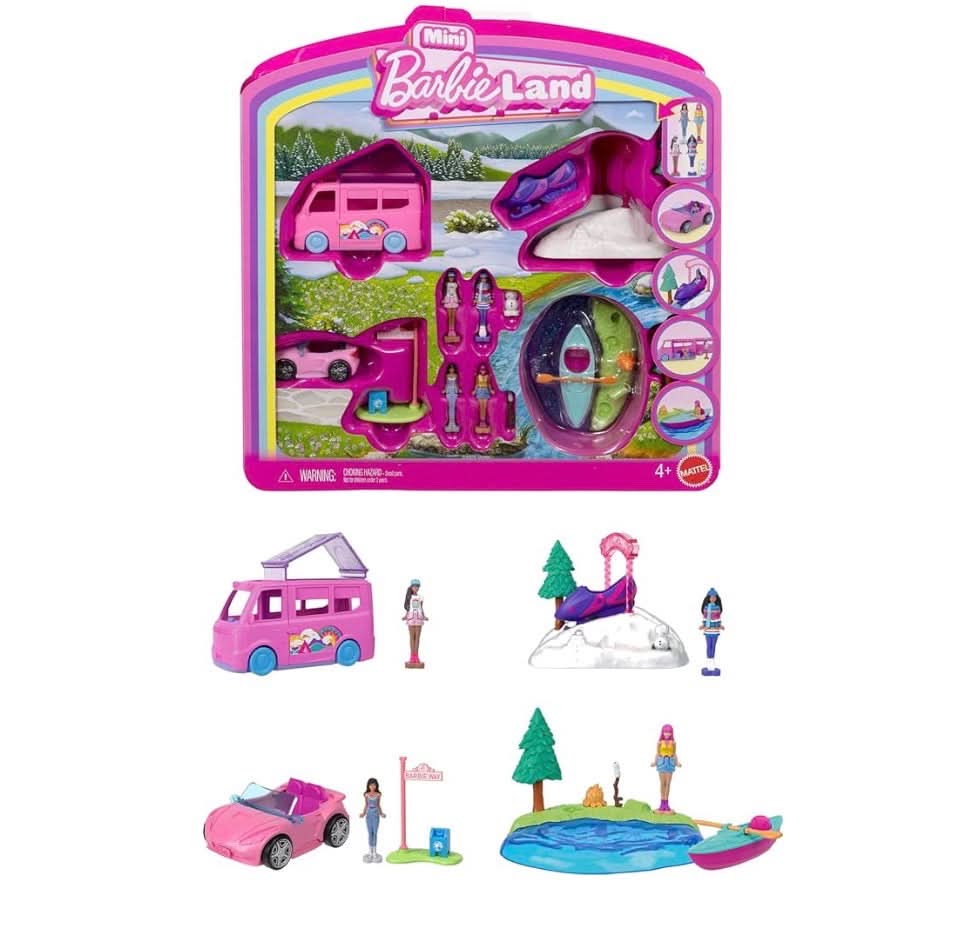 Barbie Mini BarbieLand - Set de muñecas y vehículos de juguete de 4 piezas con 4 muñecas de 1.5 pulgadas