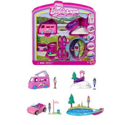 Barbie Mini BarbieLand - Set de muñecas y vehículos de juguete de 4 piezas con 4 muñecas de 1.5 pulgadas