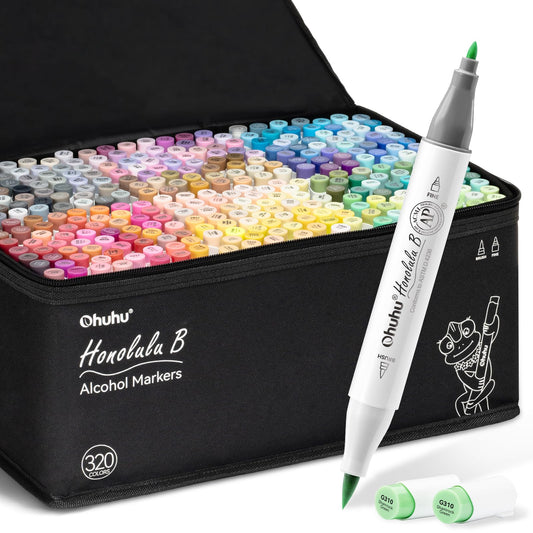 Ohuhu Marcadores de alcohol con punta de pincel – Juego de marcadores de bocetos artísticos de doble punta de 320 colores