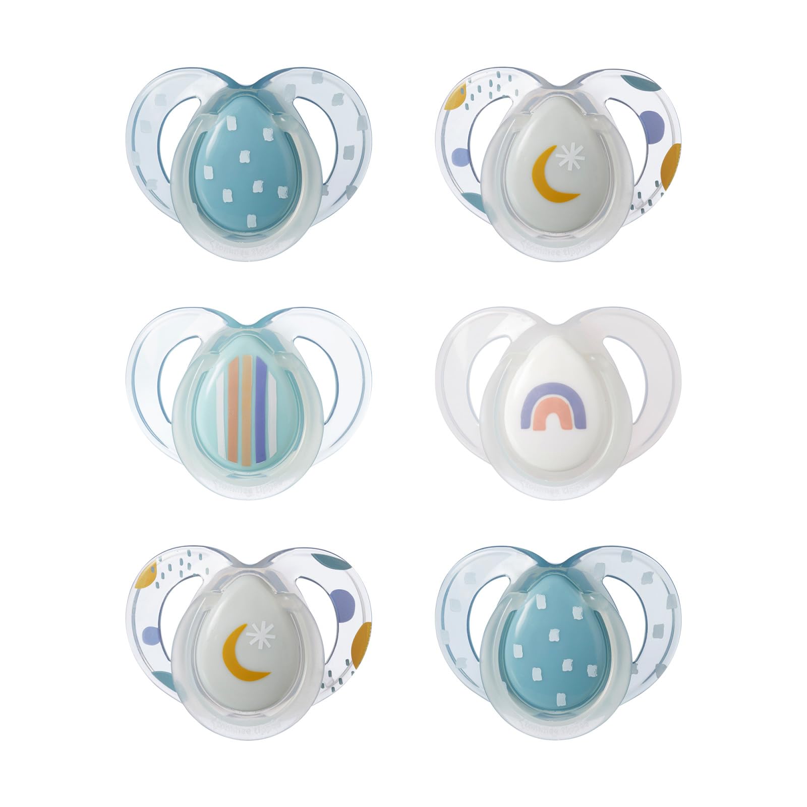 Tommee Tippee Chupete nocturno, 6-18 meses, paquete de 6, chupetes que brillan en la oscuridad