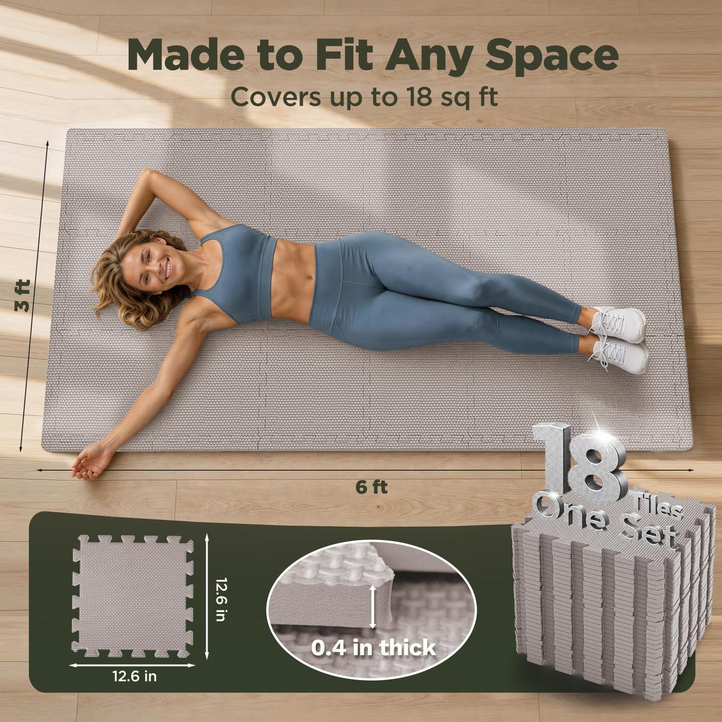 AIRHOP Tapete de Piso de Gimnasio de 12x12 Pulgadas Grueso, 18 Baldosas