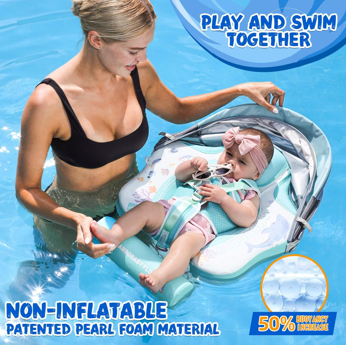 Mambobaby Flotador para bebé con toldo y cola