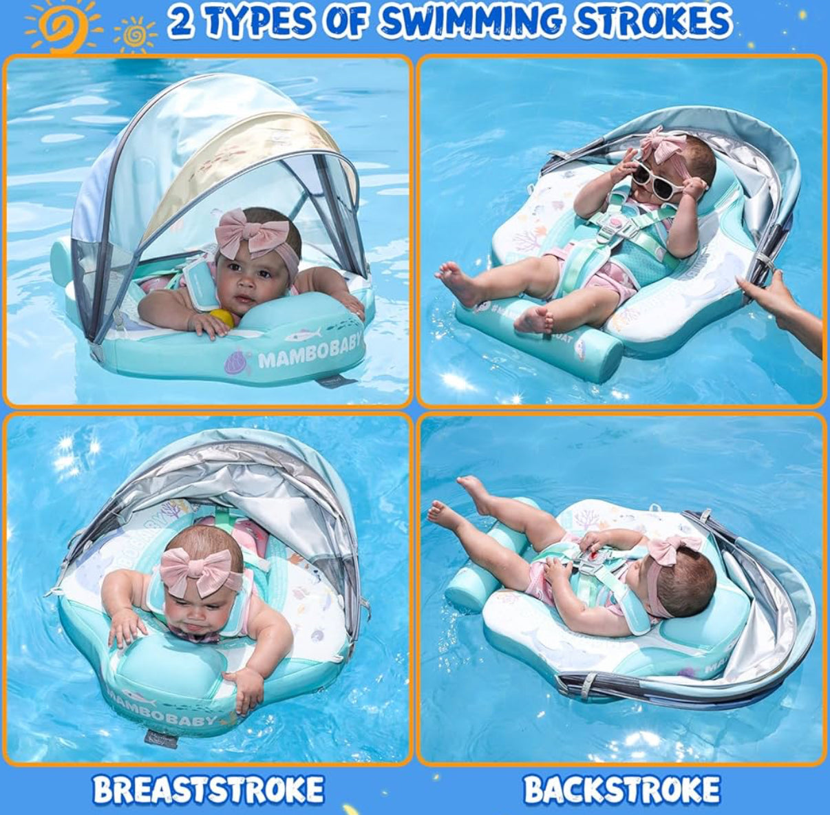 Mambobaby Flotador para bebé con toldo y cola