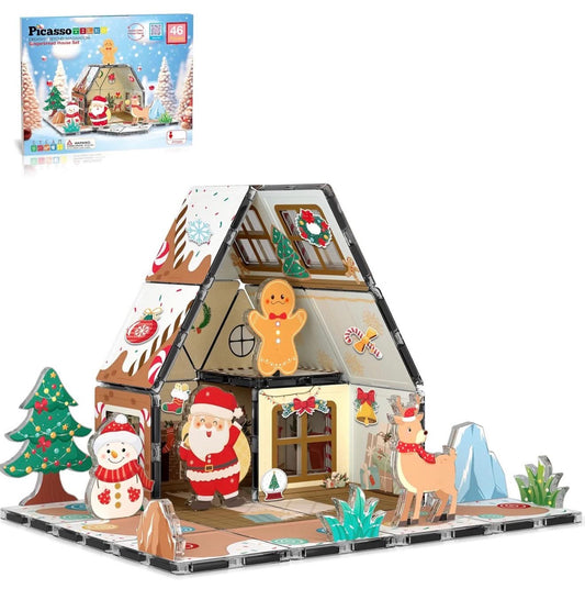 PicassoTiles Azulejos Magnéticos Casa de Pan de Jengibre, 46 piezas