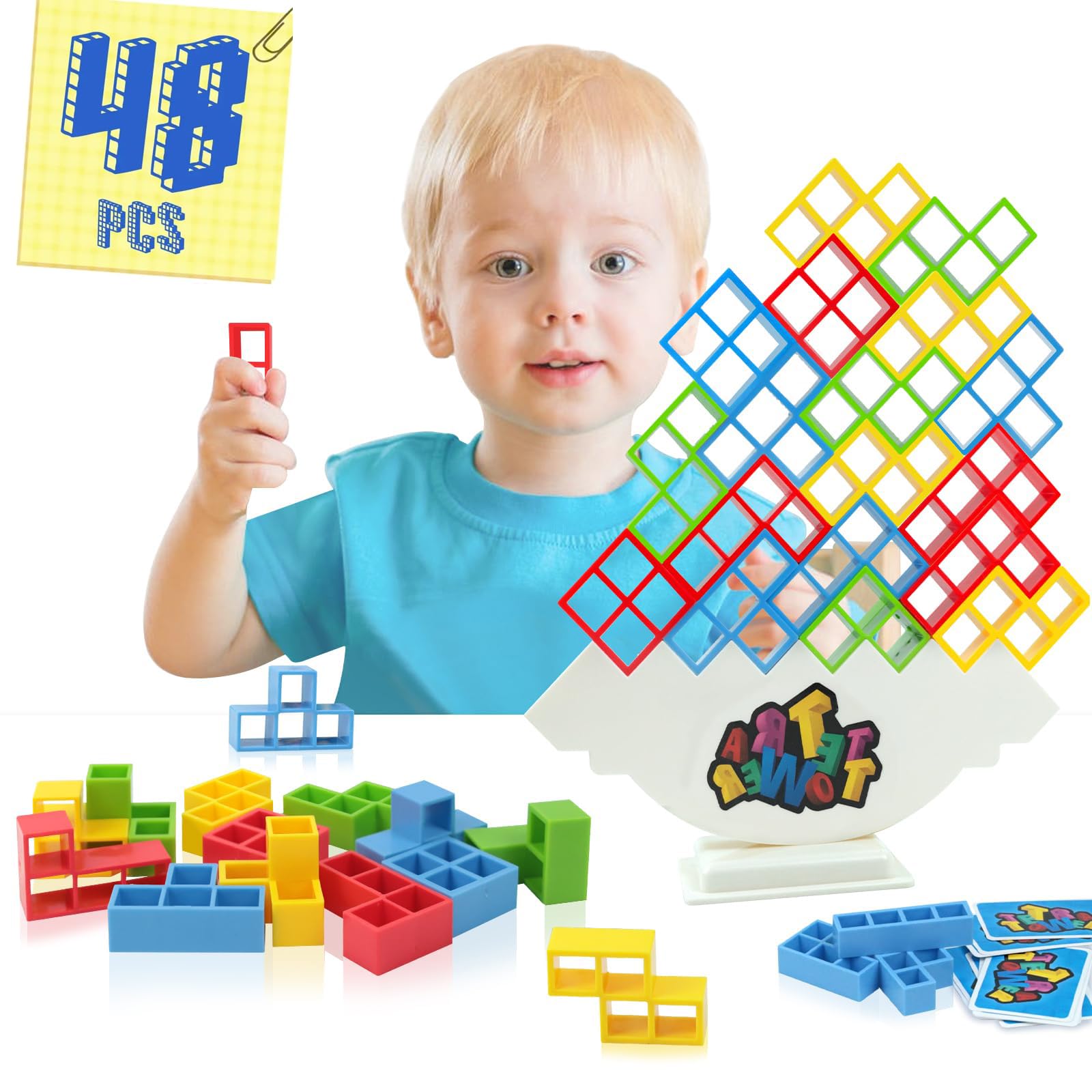 SIHUAN Tetra Tower - Juguetes apilables de equilibrio de 48 piezas