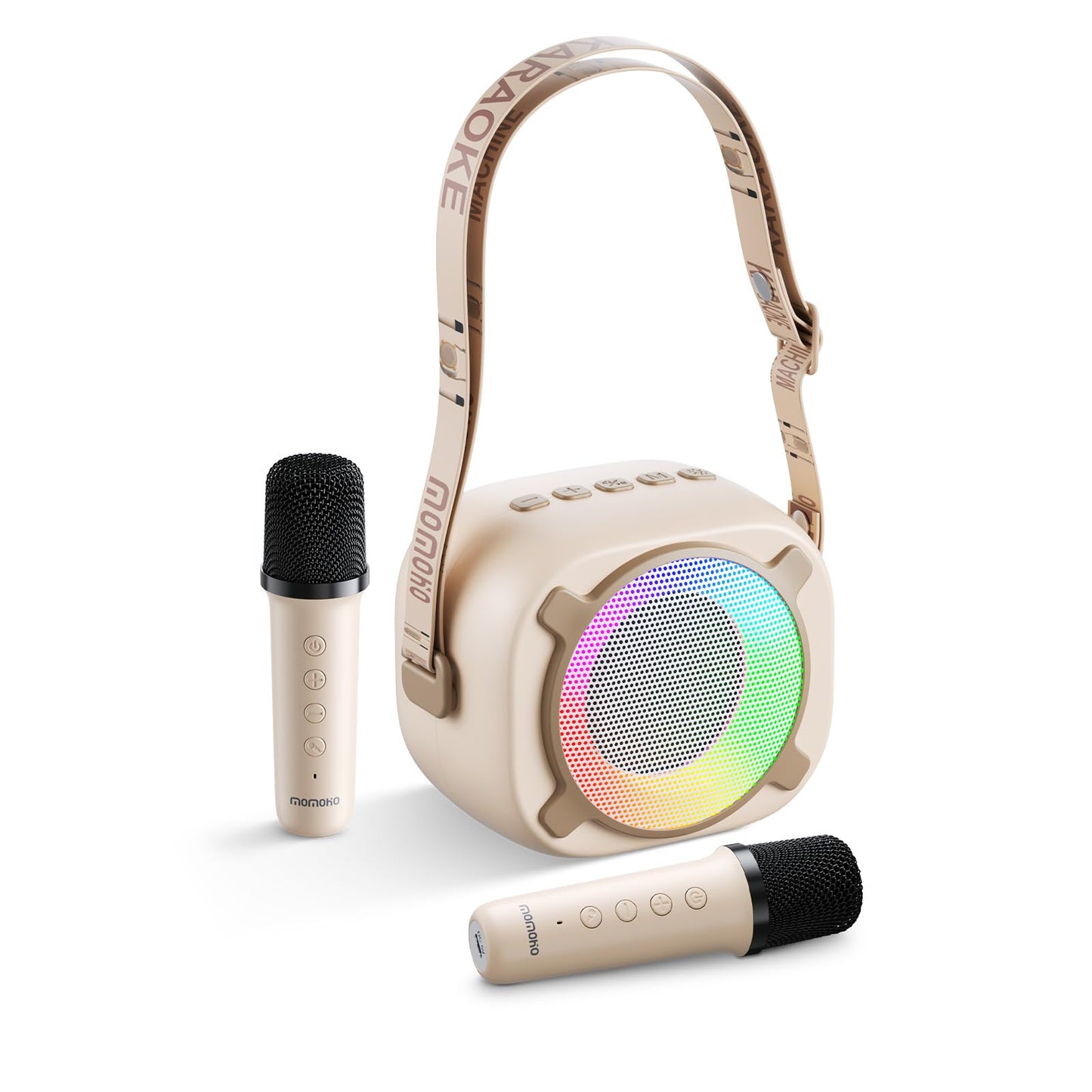 Máquina de karaoke para niños, mini altavoz Bluetooth portátil con 2 micrófonos inalámbricos y luces LED