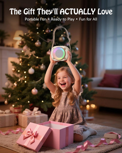 Máquina de karaoke para niños, mini altavoz Bluetooth portátil con 2 micrófonos inalámbricos y luces LED