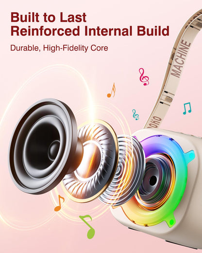Máquina de karaoke para niños, mini altavoz Bluetooth portátil con 2 micrófonos inalámbricos y luces LED