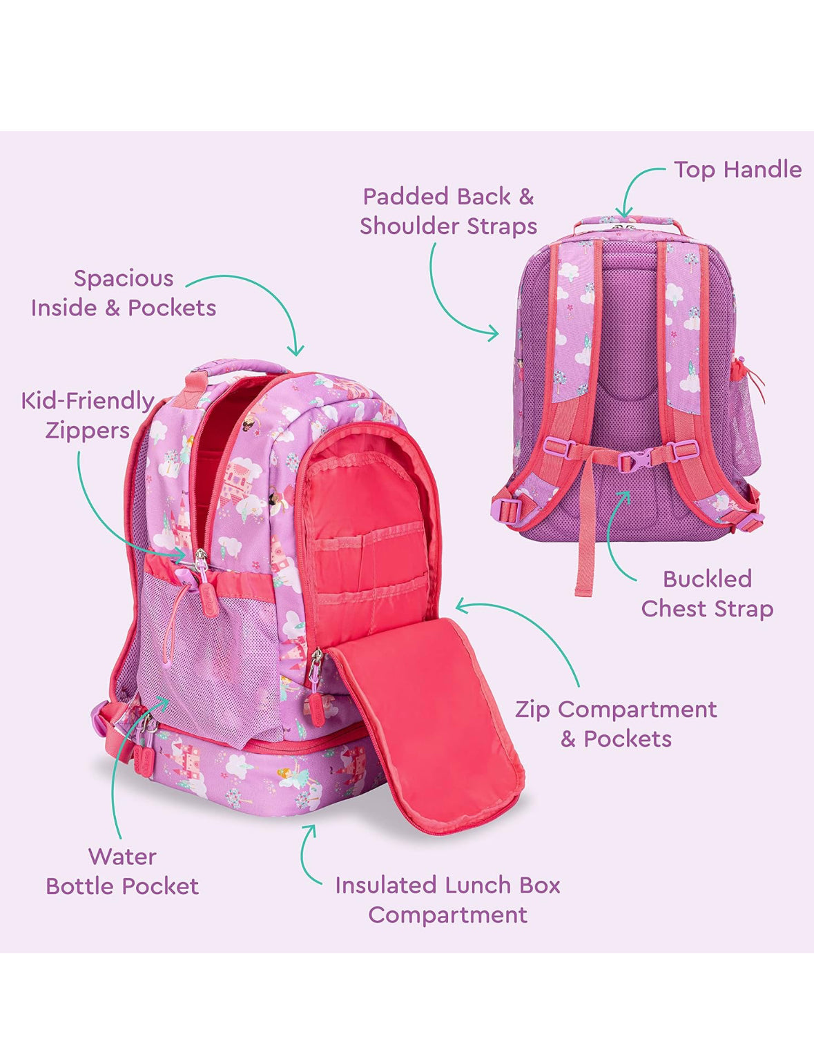 Bentgo Mochila 2 en 1 para niños y lonchera aislada, Hadas, L