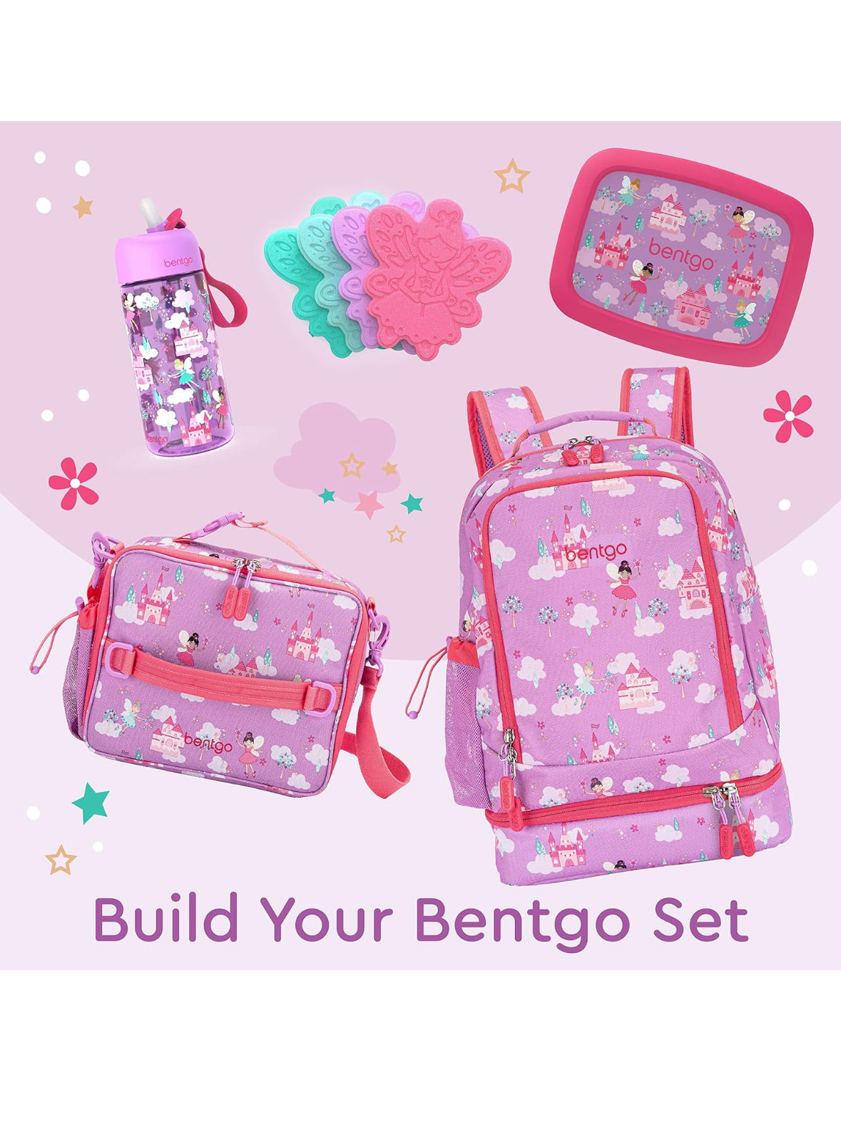Bentgo Mochila 2 en 1 para niños y lonchera aislada, Hadas, L