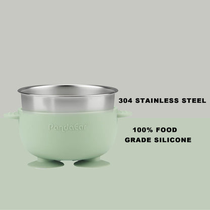 Juego de 1 tazón de succión de acero inoxidable para bebés y 2 piezas de utensilios, verde