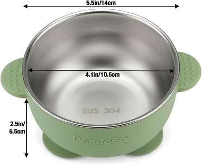 Juego de 1 tazón de succión de acero inoxidable para bebés y 2 piezas de utensilios, verde