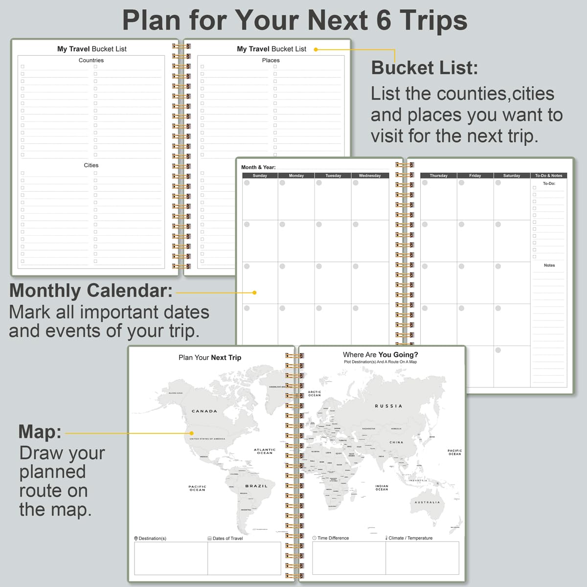 Diario de viaje: organizador de vacaciones y viajes por carretera
