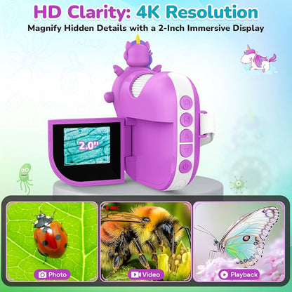 Microscopio digital para niños, miniscopio de mano, pantalla 4K de 2.0" pulgadas, recargable, 1000X