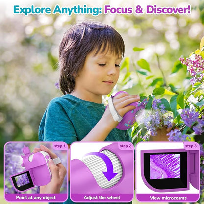 Microscopio digital para niños, miniscopio de mano, pantalla 4K de 2.0" pulgadas, recargable, 1000X
