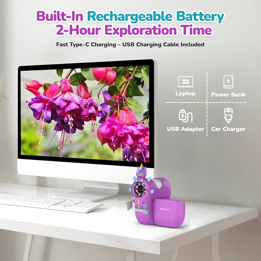 Microscopio digital para niños, miniscopio de mano, pantalla 4K de 2.0" pulgadas, recargable, 1000X