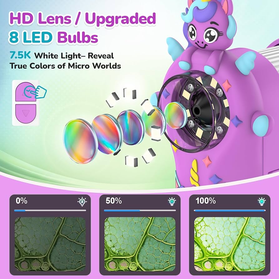 Microscopio digital para niños, miniscopio de mano, pantalla 4K de 2.0" pulgadas, recargable, 1000X
