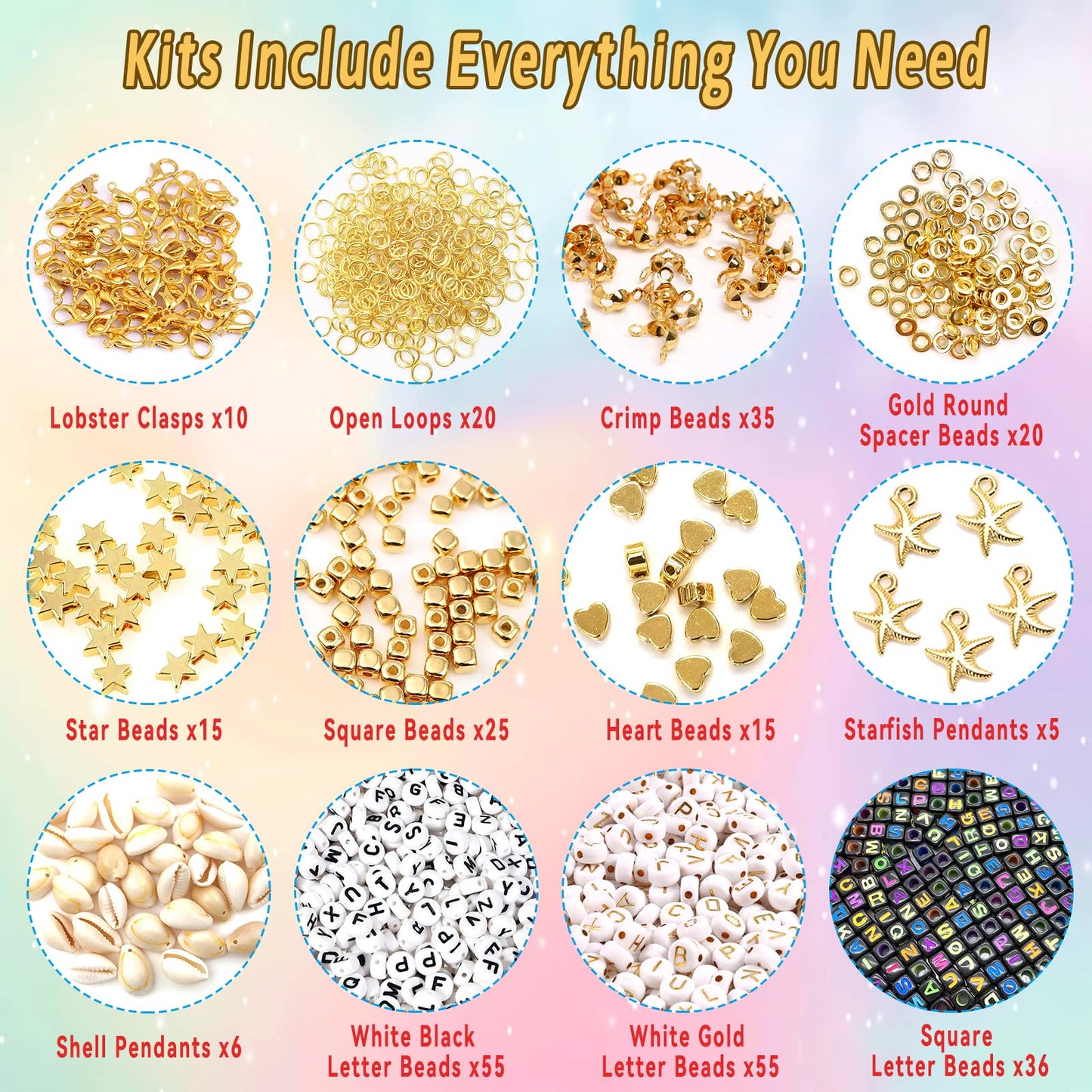 Kit de manualidades con cuentas de arcilla para hacer joyas, con cuentas de letras sonrientes