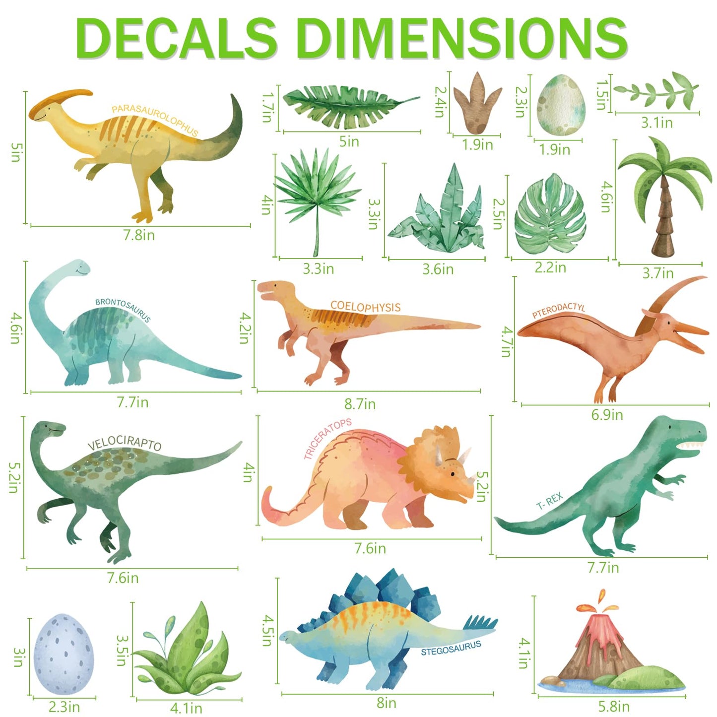 Adhesivos de pared de dinosaurios en acuarela - 28 piezas de decoración de dino para pelar y pegar