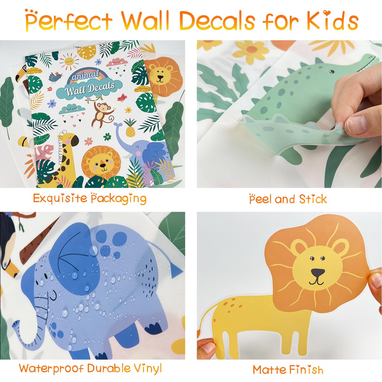 Adhesivos de pared de animales, lindas calcomanías de pared de safari