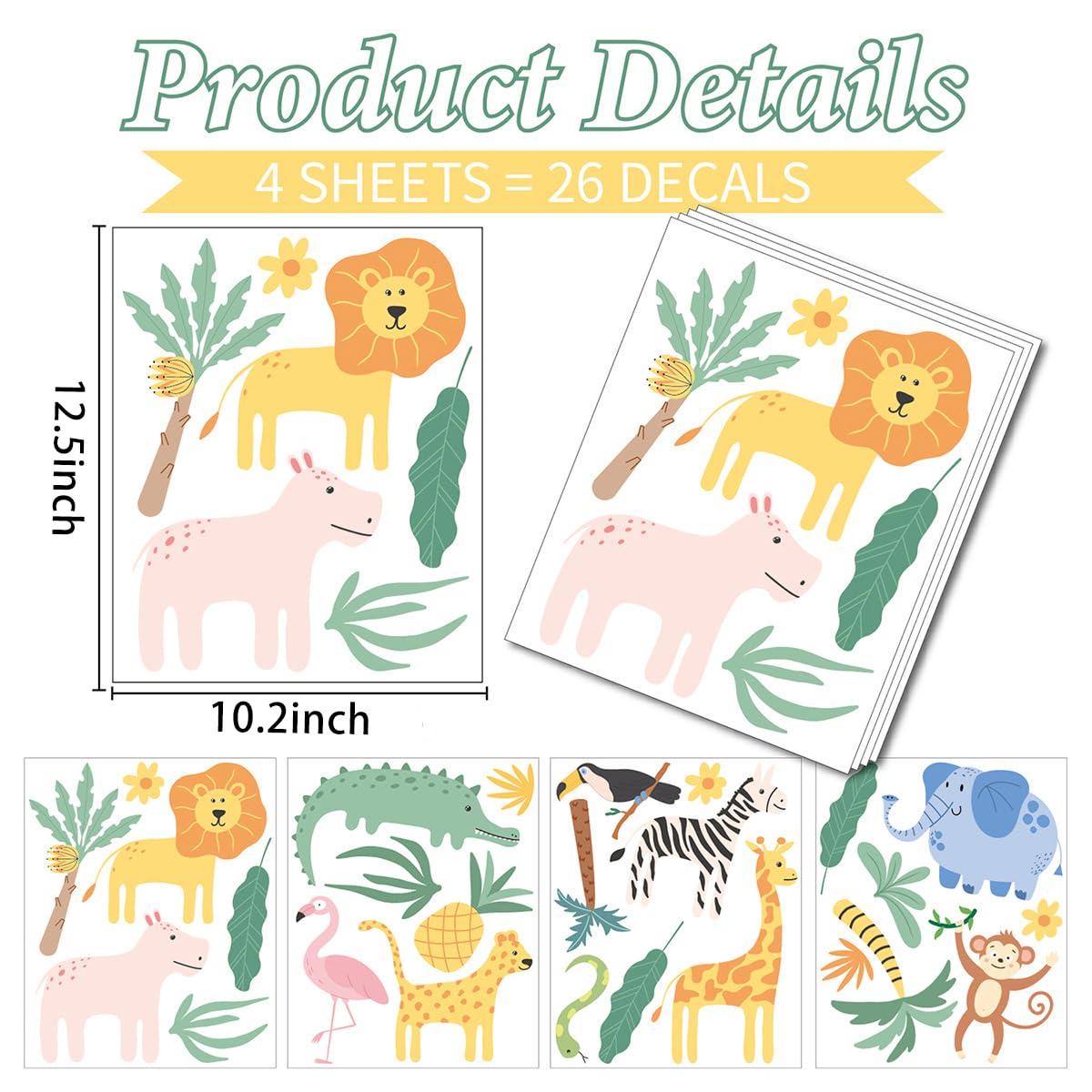 Adhesivos de pared de animales, lindas calcomanías de pared de safari