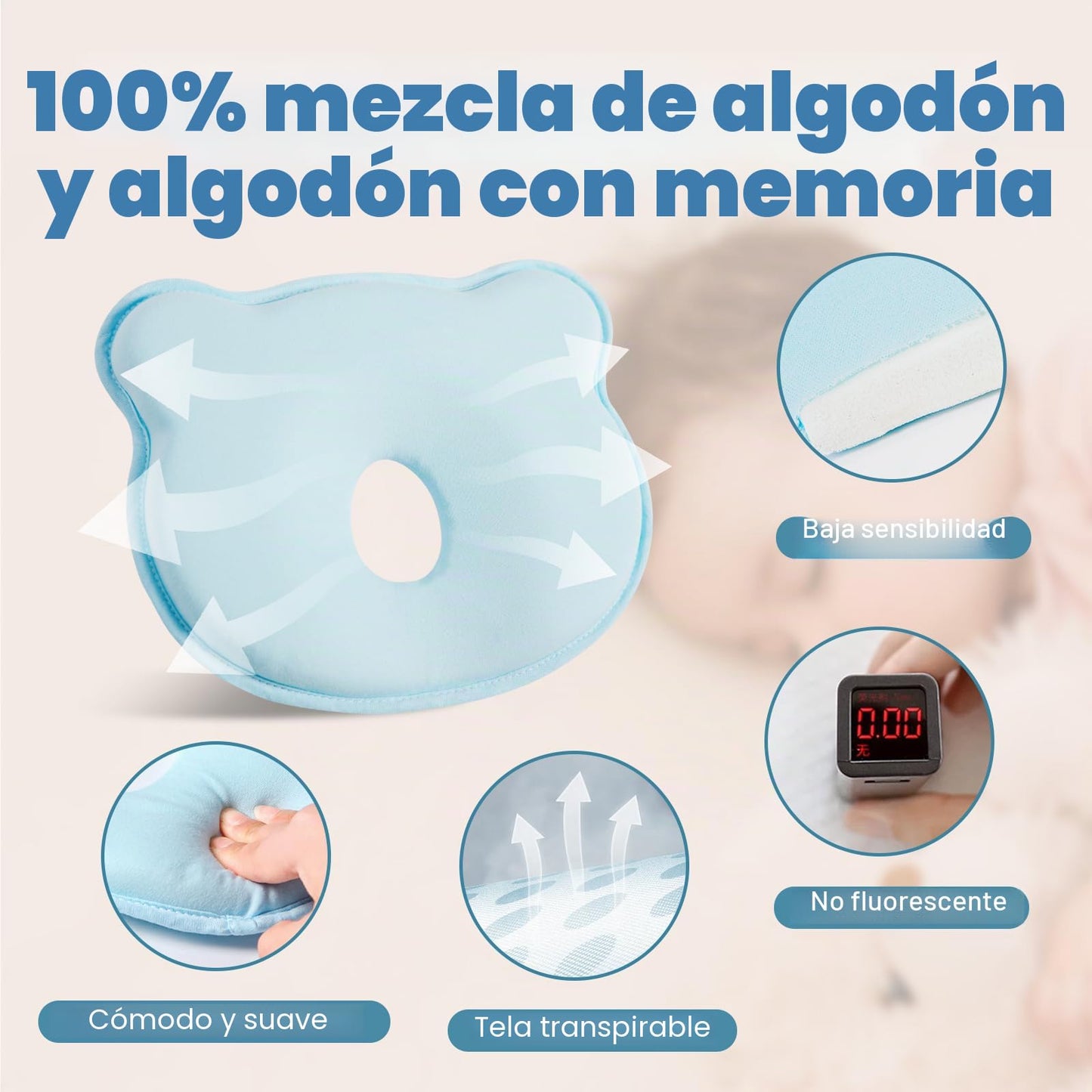 Almohada de espuma viscoelástica para bebé