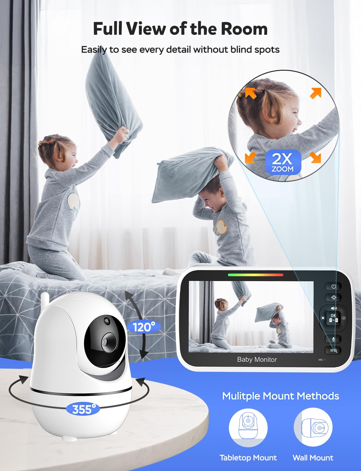 GoodBaby Monitor de bebé de 5 pulgadas con cámara y audio, sin WiFi, batería de 30 horas