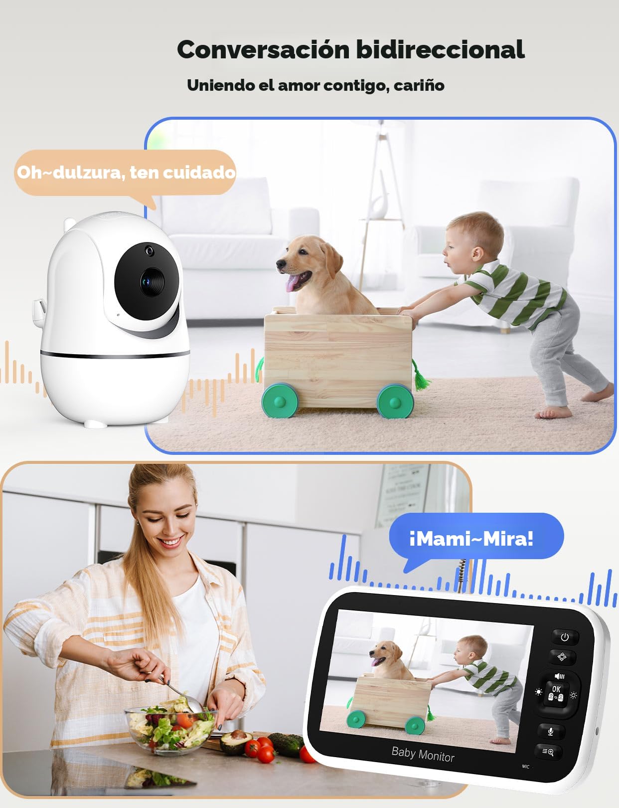 GoodBaby Monitor de bebé de 5 pulgadas con cámara y audio, sin WiFi, batería de 30 horas