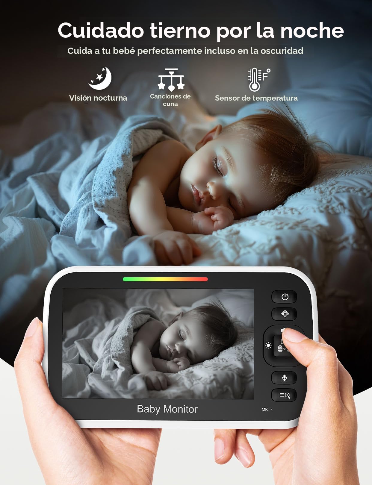 GoodBaby Monitor de bebé de 5 pulgadas con cámara y audio, sin WiFi, batería de 30 horas