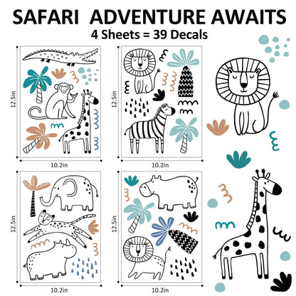 Adhesivos de pared de vida silvestre de safari, diseño de línea artística