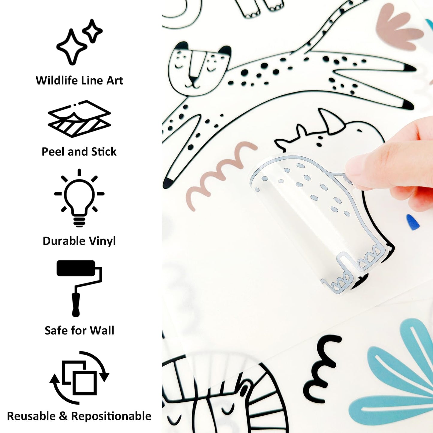 Adhesivos de pared de vida silvestre de safari, diseño de línea artística