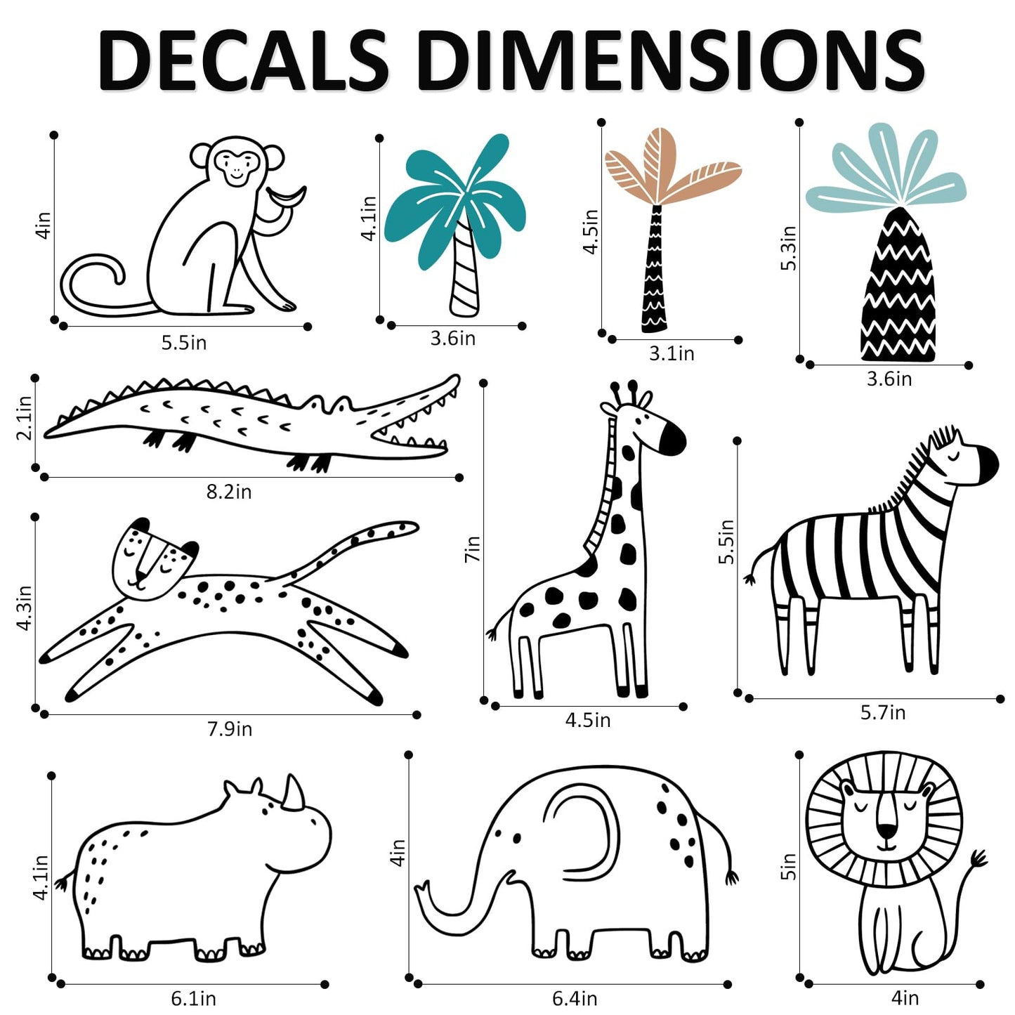 Adhesivos de pared de vida silvestre de safari, diseño de línea artística