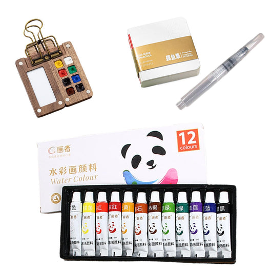 Juego de acuarelas portátil, juego de acuarelas pequeñas, caja de pintura de 15 cuadrículas