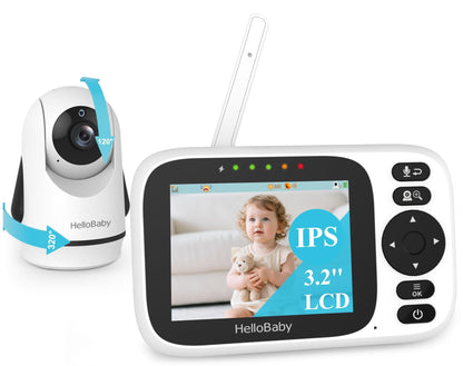 HelloBaby Monitor sin WiFi Video Baby Monitor con cámara y audio - Pantalla de 3.2 pulgadas