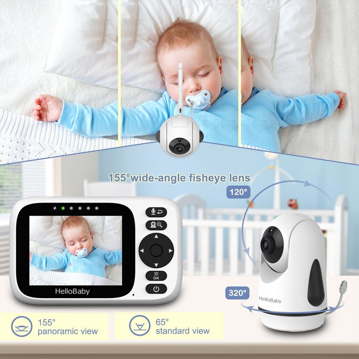 HelloBaby Monitor sin WiFi Video Baby Monitor con cámara y audio - Pantalla de 3.2 pulgadas