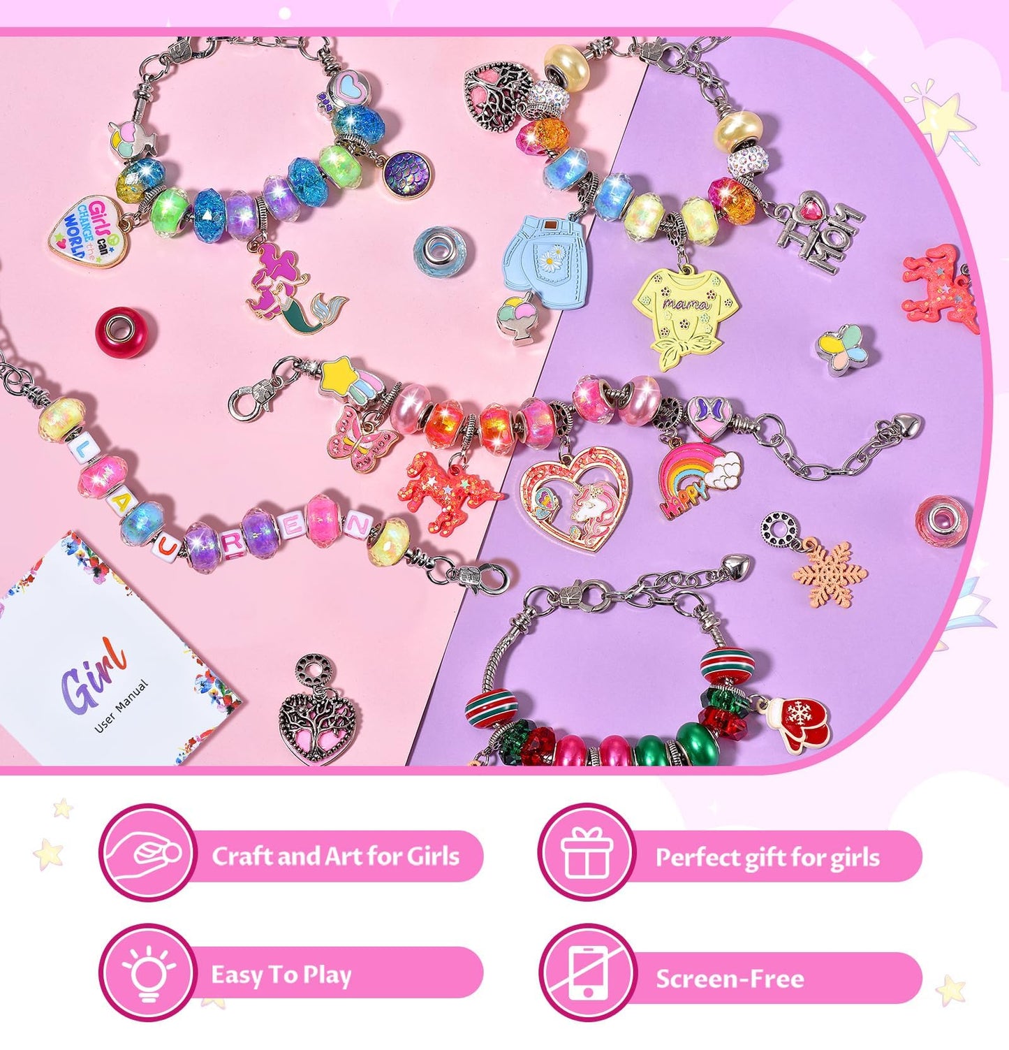 Kit para hacer pulseras con dijes - Joyería de unicornio