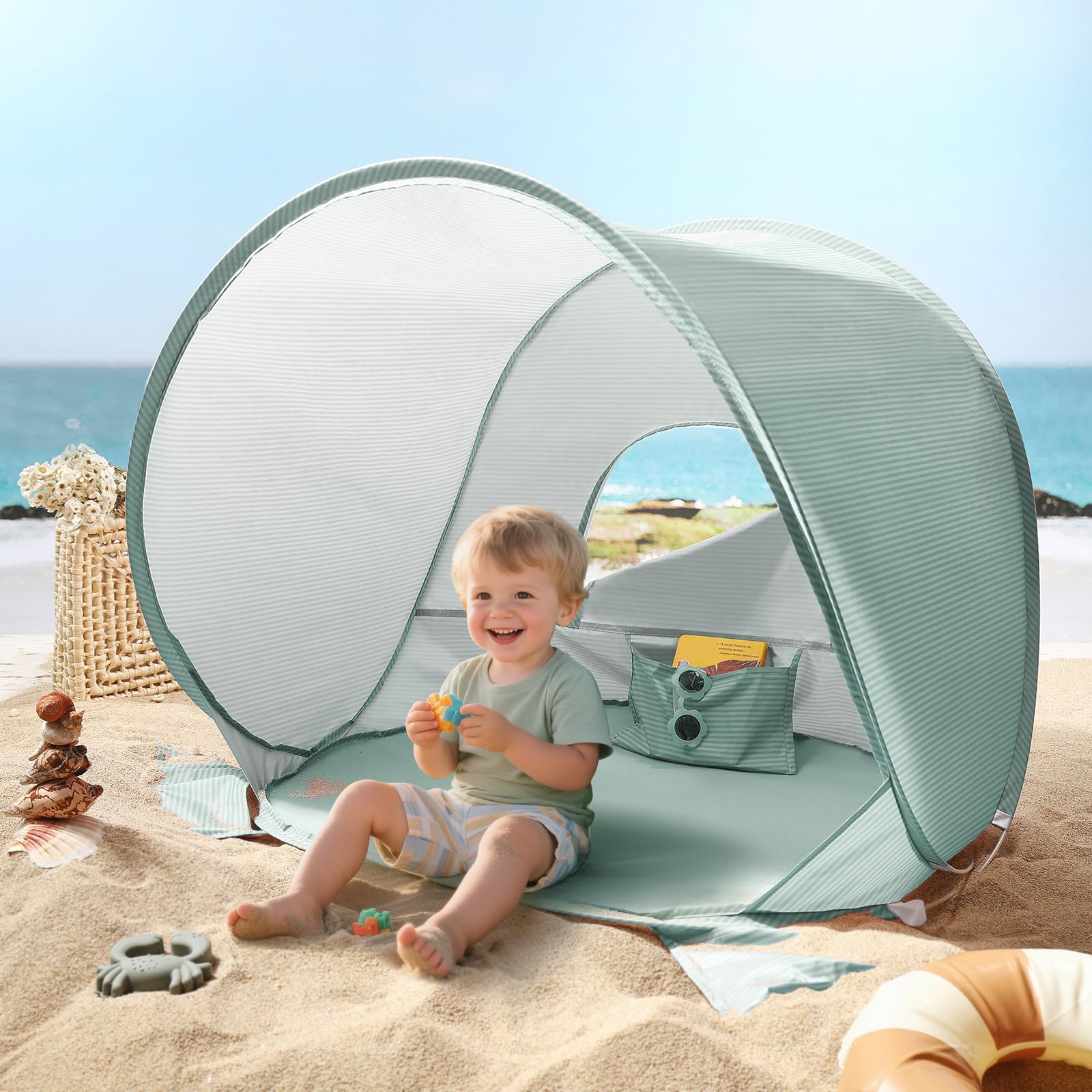 Tiny Land Tienda de campaña de playa para bebés – Tienda de campaña desplegable para bebés con protección UV