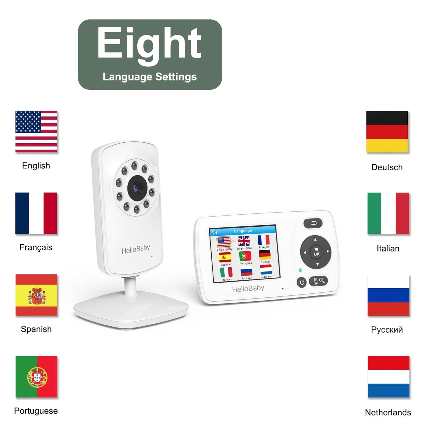 Hellobaby HB30 Monitor de bebé de video con cámara digital y audio, sin WiFi sin aplicación