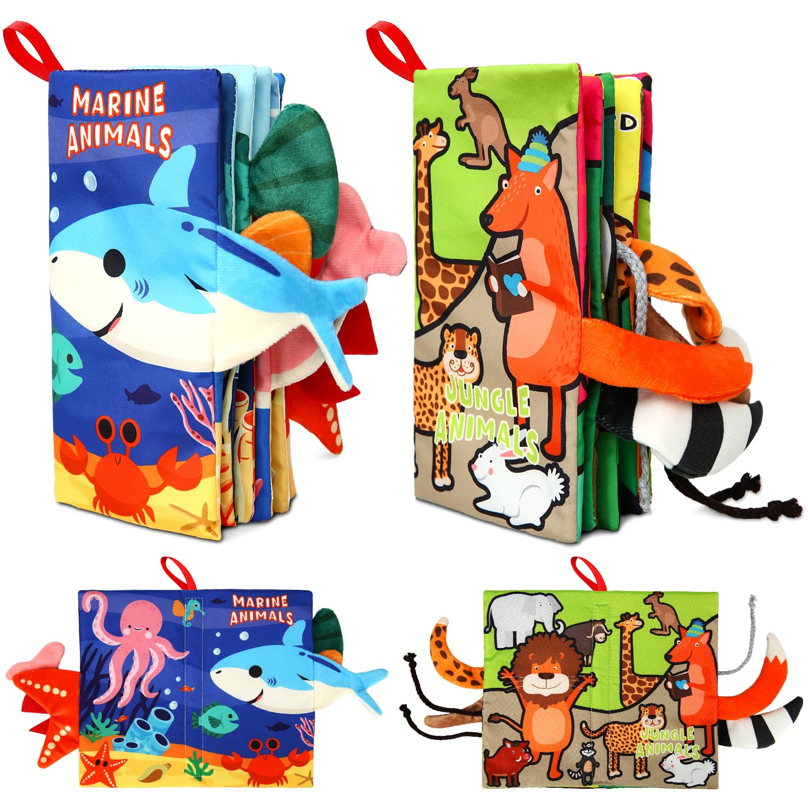 2 libros para bebés - Juguetes Montessori con temática de animales, libros de tela para bebés de 6 a 12 meses