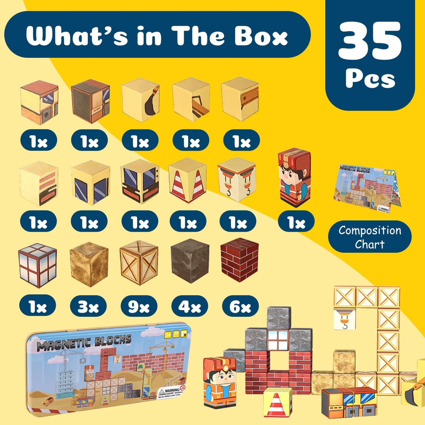 Juego de bloques de construcción magnéticos para niños pequeños – 35 piezas