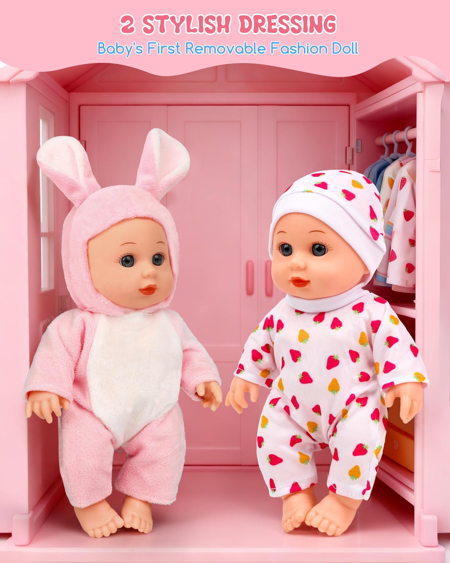Conjunto de muñecas para bebé con accesorios, cuna y trona de 29 piezas