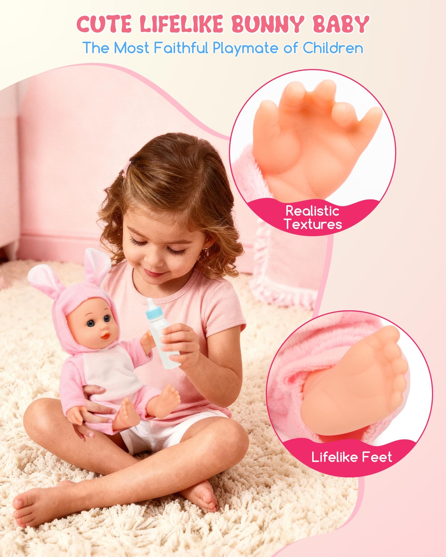 Conjunto de muñecas para bebé con accesorios, cuna y trona de 29 piezas