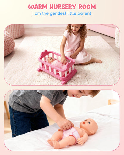 Juego de juguetes de 31 piezas con cochecito y silla de comedor para muñecas