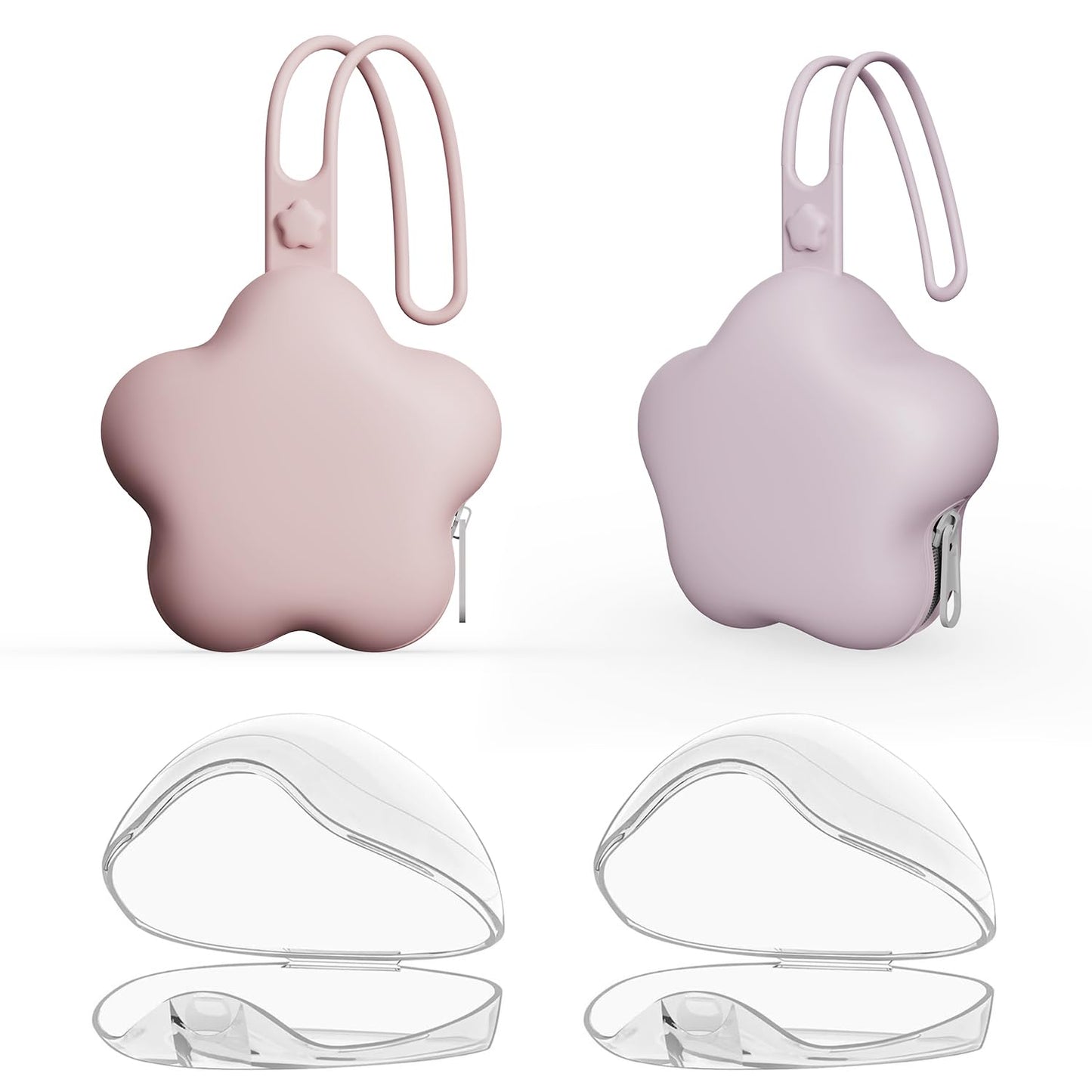 Paquete de 2 bolsas portátiles de silicona para chupetes y 2 recipientes transparentes