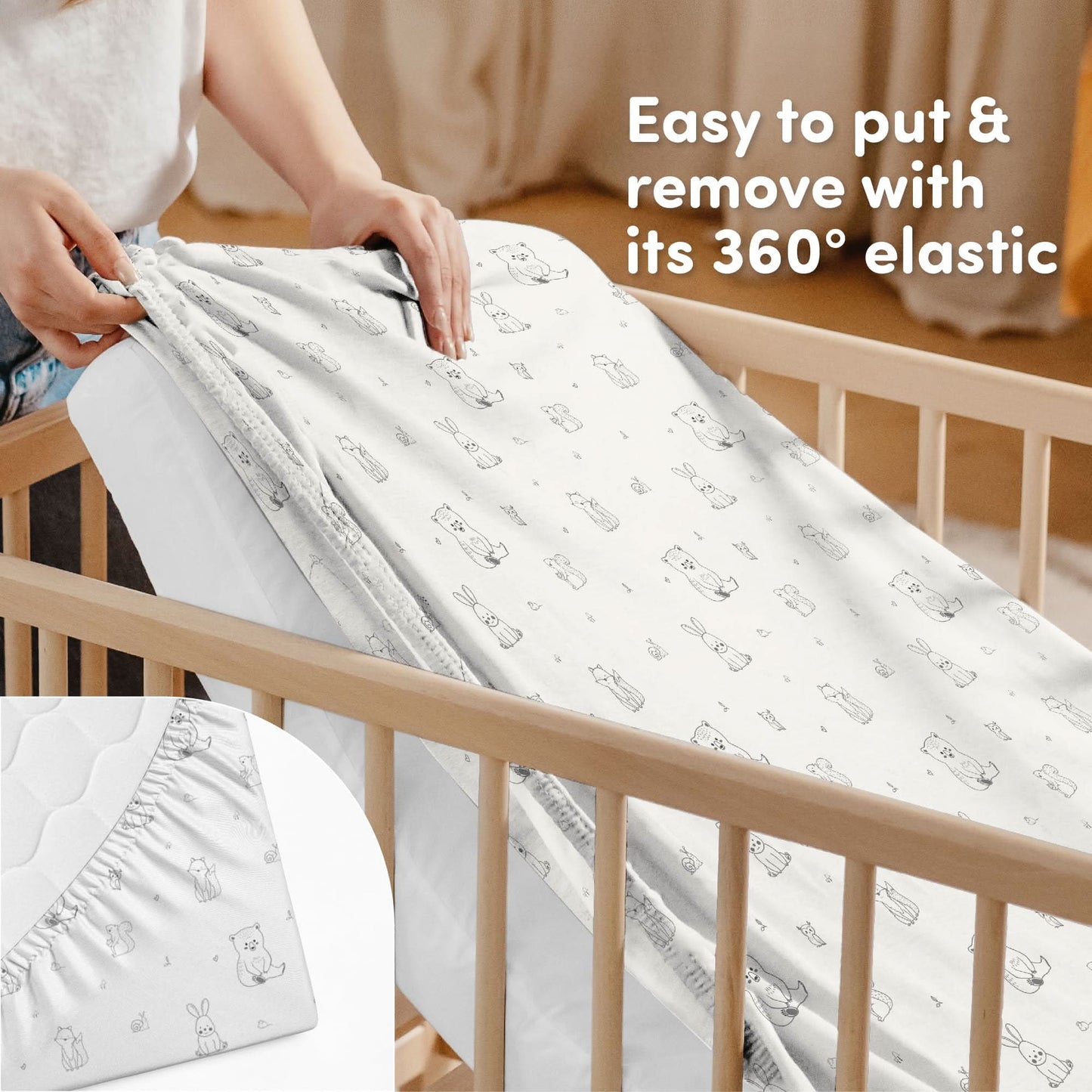 Juego de 2 sábanas bajeras de algodón para cuna