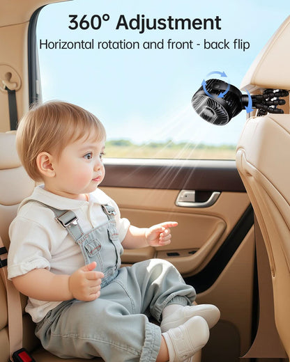 Mini ventilador portátil para cochecito de viaje, rotación de 360°, luz nocturna LED de 4 velocidades